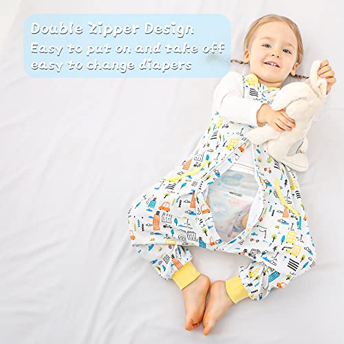 Image of WONDAY Toddler Sleep Sack with Feet, 0.5 Tog Sleeping Sacks for Walking with Legs 12-18 Months 2T 3T 4T 5T (Car, 12-24 Months)