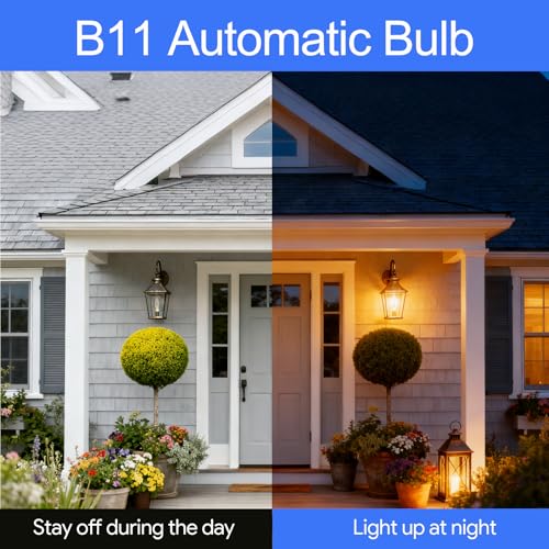 Image of Energetic 6 Pack Dusk to Dawn LED Outdoor Light Bulb, 60 Watt Equivalent(5W), 500LM, Soft White 2700K, E12 Base, Automatic On /Off Sensor Edison Filament Candelabra Bulb for Porch, Photocell Sensor ETL