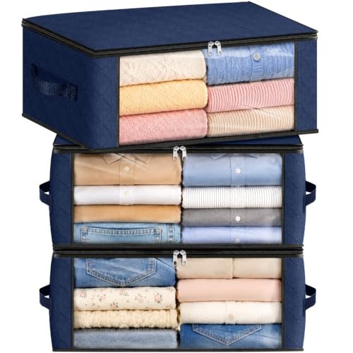 Image of Fab totes 35L Closet Organizers and Storage, Foldable Under Bed Storage Containers, Storage bags for Organizing Bedroom, Closet, Clothing,Organization with Handle (3 Pack,Blue)