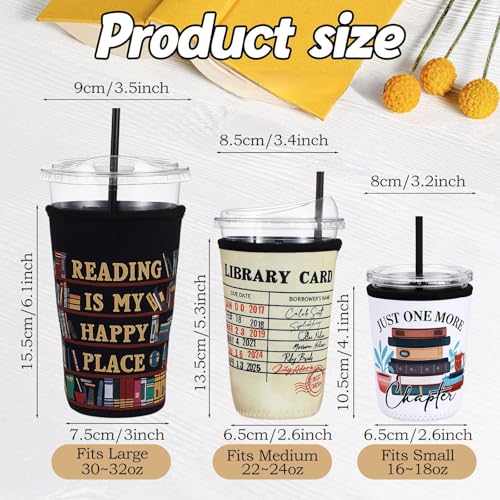 Image of LemonRoad 3 Pack Christmas Book Lovers Party Favors Reusable Book Lovers Beer Can Cooler Sleeves for Coffee Cup Neoprene Coffee Sleeve Insulated Neoprene Cup Holder for Cold Beverages Iced Hot Drinks