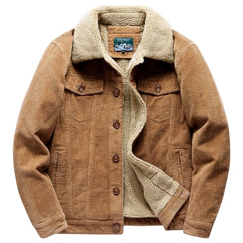 Mens Corduroy Sherpa Lined Trucker Jacket Thickened Warm Winter Coats Lapel Collar