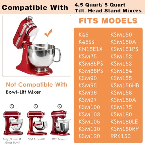 Image of K45DH Coated Dough Hook for Kitchenaid Mixer, Accessories and Attachments for K45 K45SS KSM90 KSM150 Fits Kitchen Aid Tilt-Head Stand Mixer Bowls For 4.5-5 Quart Bowls