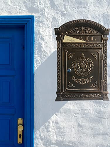 Decorative Lock Mailbox Outdoor - Metal Wall-Mounted Mailbox - Vintage Cast Iron Locking Mailbox #TOP4