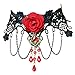 Red Flower Rose Beads Popular Girl Gothic Lolita Black Lace Collar Choker Necklace