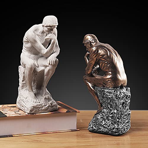 Thinker Statue Decor Office Desktop Bookcase Sculpture Accent Large Décor Famous Rodin's Thinker Art Collection Resin Figurine Desk Gifts For Men Modern Home Decorate (Sandstone White) #TOP1