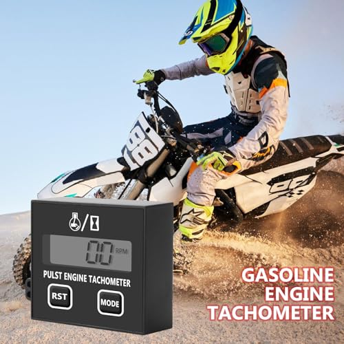 BORDEAG Digitaler Drehzahlmesser, Induktiver 2-Takt Tachometer mit Stundenzähler, für Motorrad, Schneefräse, Motocross, Rasenmäher, Generator, Kettensäge