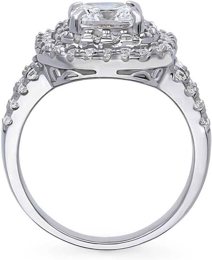 BERRICLE Sterling Silver Halo Wedding Engagement Rings Cushion Cut Cubic Zirconia CZ Statement Cocktail Split Shank Ring for Women, Rhodium Plated Size 4-10