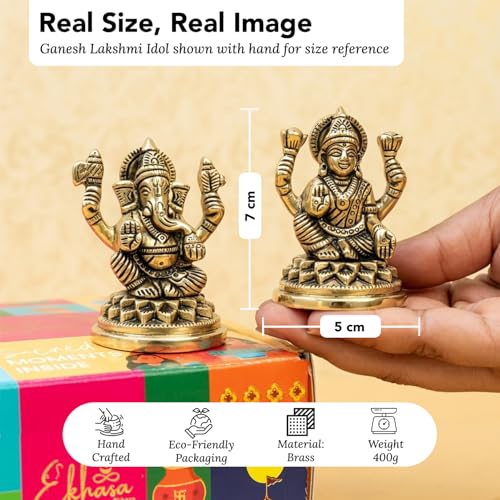 Image of Ekhasa 100% Pure Brass Lakshmi Ganesh Idol with Gift Box | Pital Murti for Pooja Room Decor Office Desk | Religious Housewarming Grah Pravesh Diwali Wedding Gift for Couple