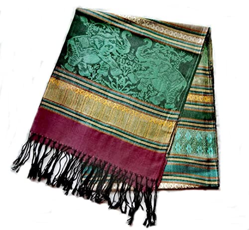 PunPund Thai Silk Scarf Woven Scarves Shawls Pashmina Red Wine Elephant Traditional Women 1 Piece4