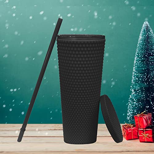 Essasea 24Oz Fully Studded Tumbler.matte Black Studded Tumbler With Lid And Straw.reusable Double Walled Insulated Travel Tumbler.plastic Acrylic Pastel Colored Tumbler Cup For Iced Coffee Smoothie. #TOP2