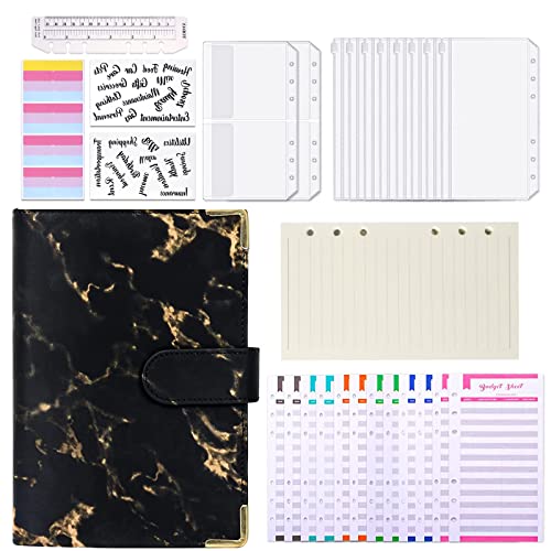 A6 Binder Budget Notizbuch, 7 Löcher Loseblatt Notizbuch, Budget Planner Budget Binder, Loseblatt Notizbuch Nachfüllbar, Geld Sparen Binder Wallet für Reisen und Tagebuch Cover