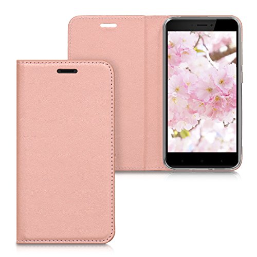 kwmobile Flip Case Compatible with Xiaomi Redmi 4X - Smooth PU Leather Slim Folio Cover Phone Holder - Rose Gold