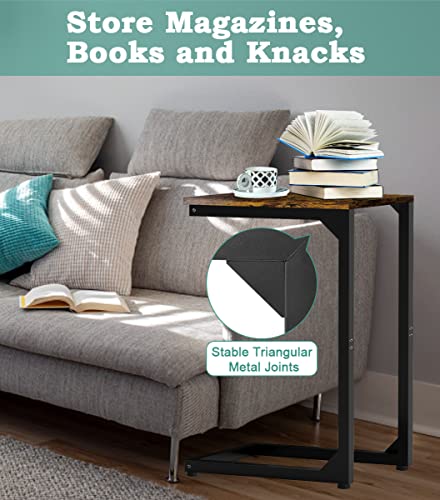 Artigarden C Shaped End Table, Side Tables Couch Tv Tray Table, Small Snack Table Sofa Table With Metal Frame For Living Room, Bedroom, Bedside For Small Spaces, Rustic Brown Black #TOP4