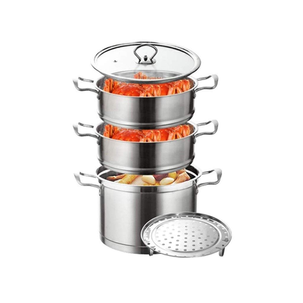 GTHTUHFD Induction Cooker For Steamer Household Gas Stove Small 304 Stainless Steel Three Layers Thickened 3 2 More 1,Metallic-26Cm,Metallic-26Cm (Metallic 24Cm),Metallic-24cm