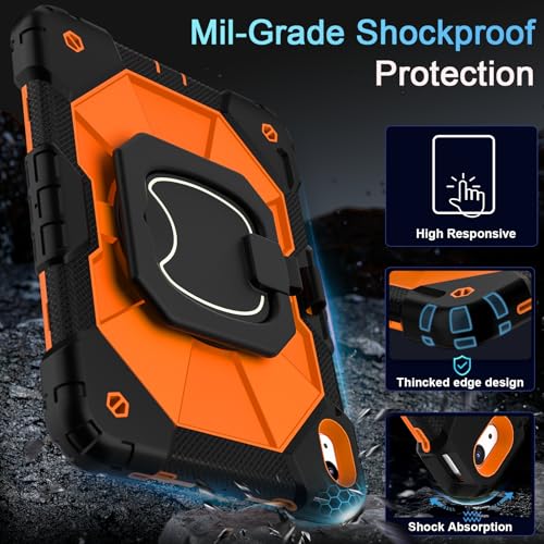 Image of Auizotl Case for iPad (A16) 11th Generation 11 Inch (2025) /iPad 10th Generation 10.9 Inch (2022) with Screen Protector /Rotating Stand,Military Grade Shockproof i Pad Case 10th Generation,Orange