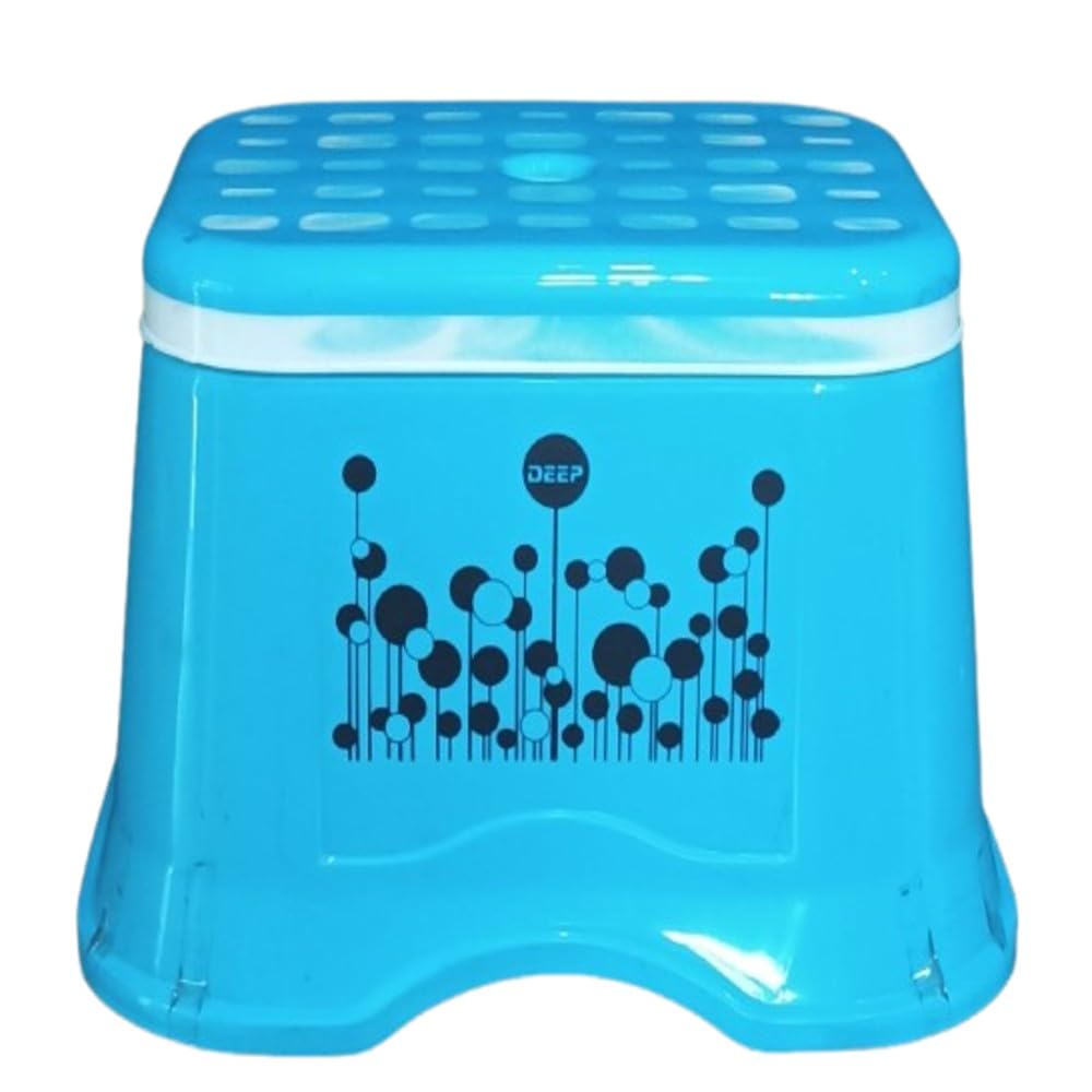 Deep Plastics VIP Patla Small Plastic Step Stool with Non-Slip Surface, Decorative Pattern Design (Blue)-image-41