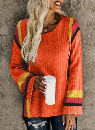 Image of Dokotoo Womens 2026 Spring Summer Casual Crewneck 3 /4 Sleeve Striped Lightweight Knit Trendy Boho Tops Pullover Sweaters
