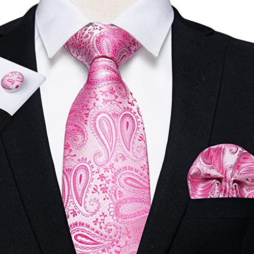 Image of DiBanGu Mens Paisley Tie Set Silk Woven Jacquard Necktie and Pocket Square Cufflinks Gift Set for Wedding Bussiness