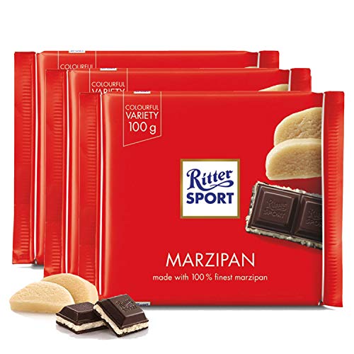 Image of Ritter Sport Marzipan Dark Chocolate 100g (Pack of 3) Ritter Sport Chocolates in colorful variety, product of Germany, dark chocolate with marzipan filling | Nutritious and Nutty Crunch