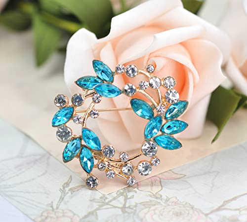 Image of Gyn&Joy Clear Crystal Rhinestone Floral Wreath Pin Brooch BZ005