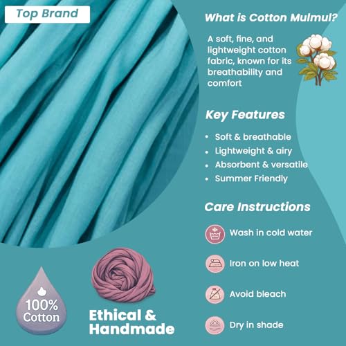 Image of 100% Pure Cotton Mulmul Fabric Material | Reusable Ultra Fine Mulmul Fabric | Lightweight Soft Smooth Piece Linning, Stole, Dupatta, Cushion Pillow Cover (Marine Blue, 1 Meter)