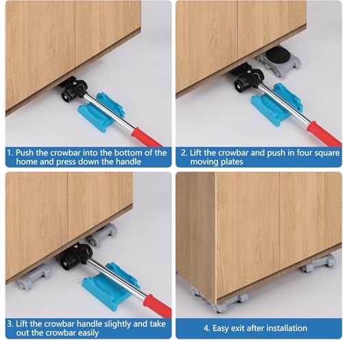 Möbel Transportroller Set 8 Teilig - Möbelheber-Werkzeug-Set - Geräteheber - enthält 4 Möbelroller, 3 Erhöhungsauflagen, 1 Handgriff - Gummigriff - rutschfestes Design für schwere Möbel