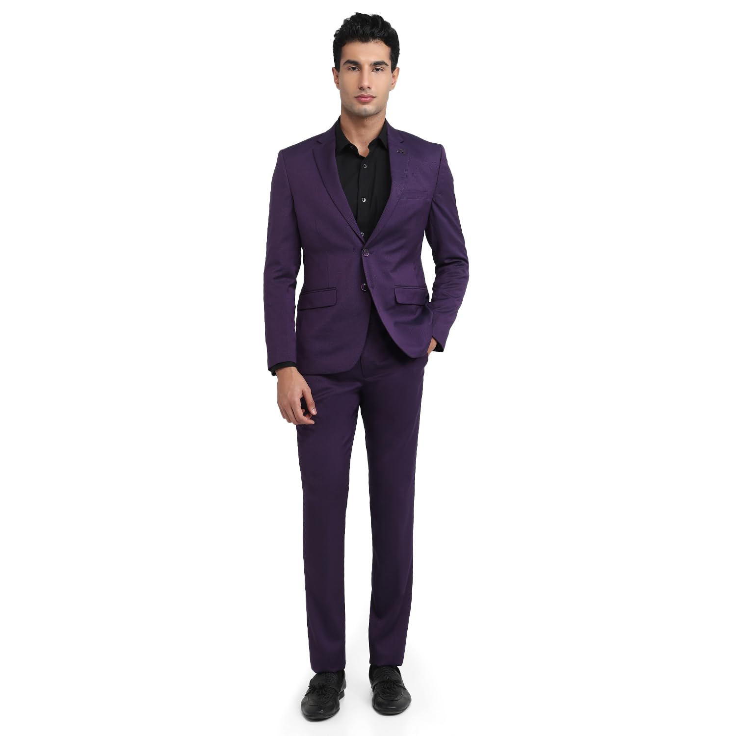 parx Men Urban Fit Solid Pattern Terelyne Rayon Blend Notch Lapel Full Sleeve Casual Suit Dark Violet-picture-25