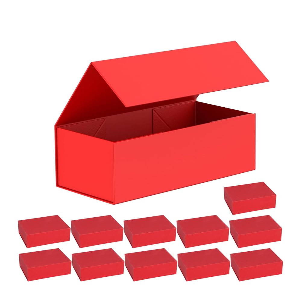 Confezione Da 12 Scatole Regalo 26×19×8 cm, Scatola Regalo Rossa Con Coperchio E Chiusura Magnetica Per Matrimoni, Natale, Halloween, Regali Di Compleanno