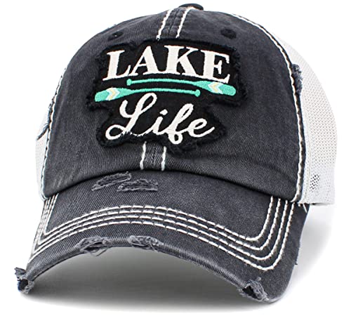 Image of Vacation Beach Camping Womens Baseball Cap Distressed Vintage Unconstructed Embroidered Patch Hat