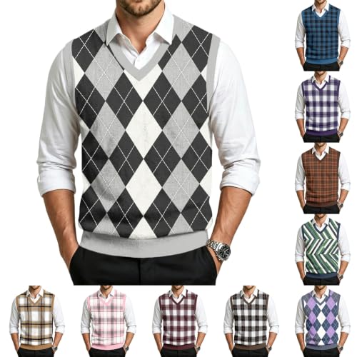 Christmas Sweater Vest Men V Neck Plaid Knit Lightweight Pullover Sweater - image 6