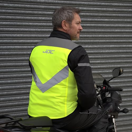 JDC Motorrad Hi Vis Weste Hohe Sichtbarkeit Reißverschluss Sicherheit Reflektierendes Gelb – AXIS - Gelb - XXL