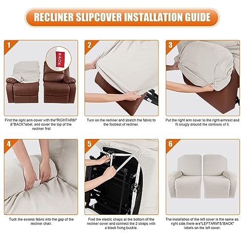 Image of VANSOFY Recliner Cover, 2-Pieces Stretch Reclining Couch Cover with Pockets Loveseat Sofa Slipcovers Soft Washable Furniture Protector for Dogs Cats(Off White)