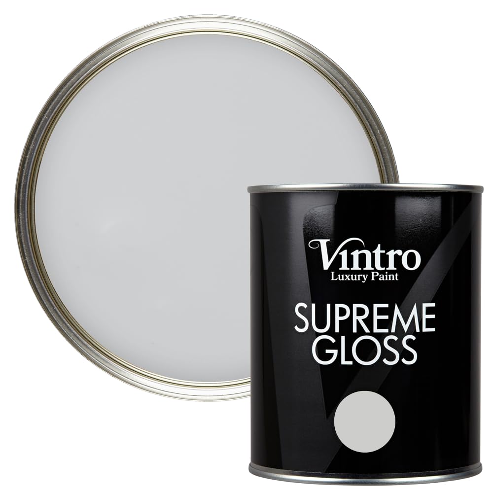 Vintro Paint | Gloss Paint | for Walls | Wood | Trim | Gloss Furniture Paint | Interior & Exterior Use. 1 Litre (Light Grey - Bidston Grey)