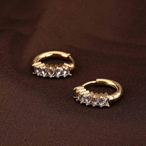 Image of PALMONAS Gold Stone Studded Hoop Earring for Women - Gift for Girls & Women | Waterproof & Anti-Tarnish Earrings