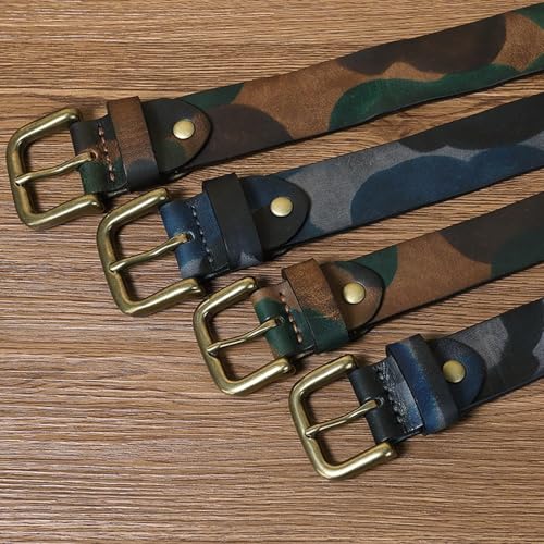 Men's Women's Camouflage Belts -3.3cm Wide Single Prong Heavy Duty Brass Buckle Genuine Full Grain Leather Strap4