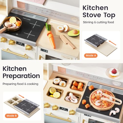 Image of Tiny Land Wooden Play Kitchen with 2-in-1 Bistro Play