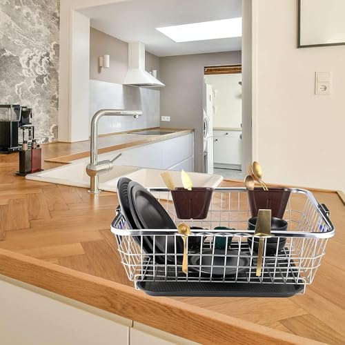 Image of Extra Large Stainless Steel Dish Drying Rack 60x47x23 cm - Heavy Duty Kitchen Countertop Utensil Stand with Detachable Drip Tray, Rust Proof Plate Bowl Drainer Basket