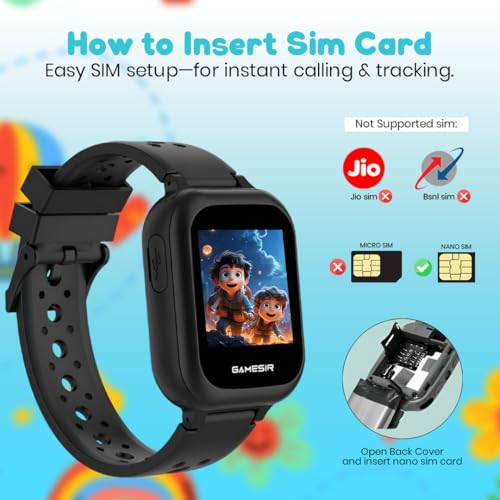 Image of GameSir Q15 Kids Smart Watch - 1.44 inch TFT Display | 3G /4G SIM Support | GPS Tracking & Two-Way Calling | Water Rasistence| Learning & Gaming Apps Smartwatch for Boys & Girls-(Black)