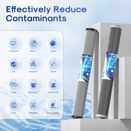 Image of ICEPURE 2.5 inchx 20 inch Whole House Carbon Sediment Water Filter High Capacity Combo Kit, Carbon Block Cartridge and Activated Carbon Heavy Metal Removal Filter Replacement for C1-20, EP-20, F3WCB32