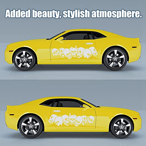 Image of Skull Pattern Auto Side Body Decals Sticker Skull Row Graphics Car Racing Sport Decoration Sticker Self Adhesive Vinyl Sticker 59.06'' x 15.75'', White