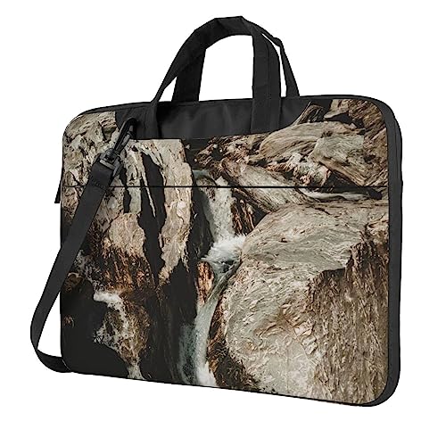 Mallette ordinateur portable gris imprimé Rivière et Rochers - Sac à bandoulière homme de qualité