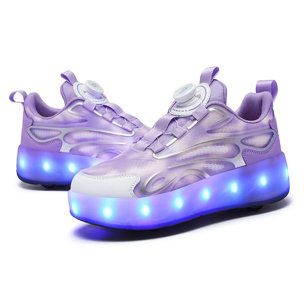 Mateju Zapatos con Ruedas para Niñas Niños, Patines con 4 Ruedas Retirable, Zapatillas de Skateboarding Brillar en la Noche, Zapatillas Deportivas al Aire Libre Multiusos