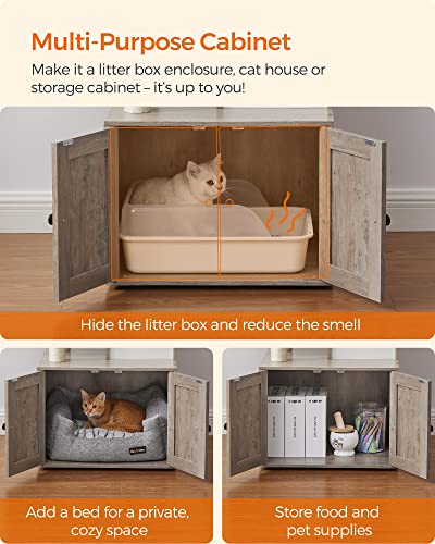 Image of Feandrea Cat Tree with Litter Box Enclosure, 59-Inch Modern Cat Tower | 2-In-1 Condo with Scratching Posts, Washable Removable Cushion, Greige UPCT113G01