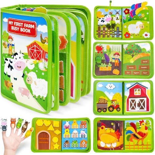 Busy Book for Toddlers 1-3 Montessori Toys for 1 2 Year Old Boy Girl Birthday Gifts Busy Board Educational Learning Toys for 1+ Year Old Toddler Airplane Travel Toy Farm Animals Activity Books