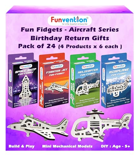 Image of Funvention Birthday Return Gifts(Pack of 24)Fun Fidgets,Aircraft Series,DIY Mini Mechanical Models 3D Puzzle Return Favours for Kids Birthday Party 5+ Years Made in India Toys Return Gift,Silver