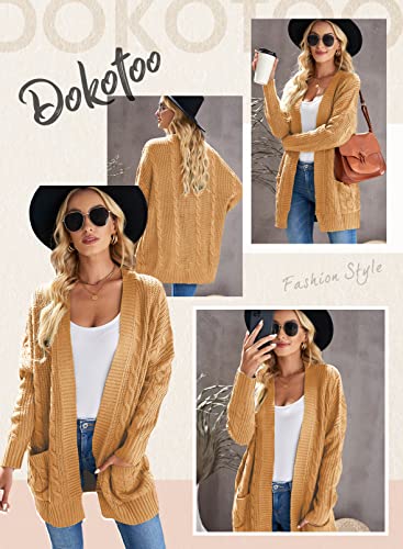 Dokotoo Womens Loose Fit Oversized Fashion Ladies Casual Winter Loose Long Sleeve Open Front Cable Knit Cardigans Sweaters Plus Size Outerwear Coat Jackets Yellow Xx-Large #TOP2