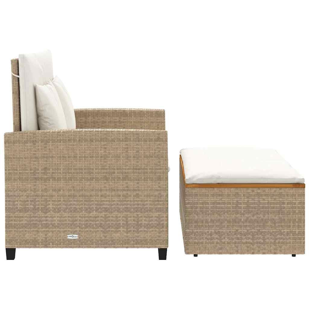 Divano da Giardino 2 Posti Reclinabile in Polyrattan Beige | Ideale per giardino, terrazzo o balcone: divano 2 posti reclinabile trasformabile in lettino con poggiapiedi salvaspazio.