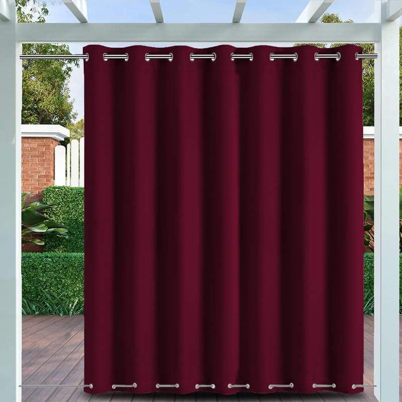 Weatherproof Outdoor Curtains with Top and Bottom Grommets, Waterproof Outdoor Curtains for Patio, Thermal Insulated Privacy Blackout Curtain for Porch Pergola, 1 Panel, W84 xH72, Burgundy
