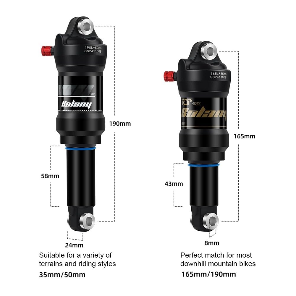 Stoßdämpfer für Mountainbike, verstellbarer Luftdruck, 165 mm, 190 mm, für Downhill-Elektrofahrräder