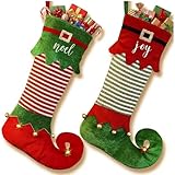 Valery Madelyn Weihnachtsstrumpfe 46cm 2er Set Stoff Nikolausstiefel Weihnachtsdeko Weihnachtssocken zum Befüllen und Aufhängen für Kamin Klassische Serie Thema Rot Grün Weiß